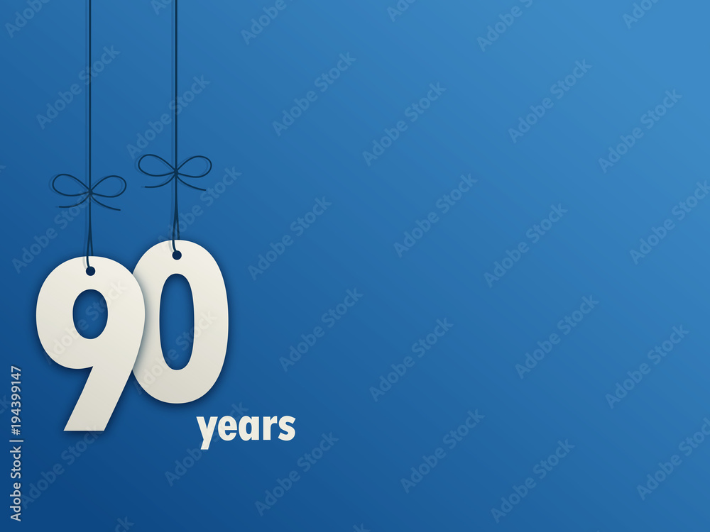 Suspended Number 90 on blue background Suspended Number 90 on blue background