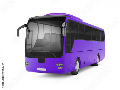 Purple big tour bus isolated on a white background. 3D rendering