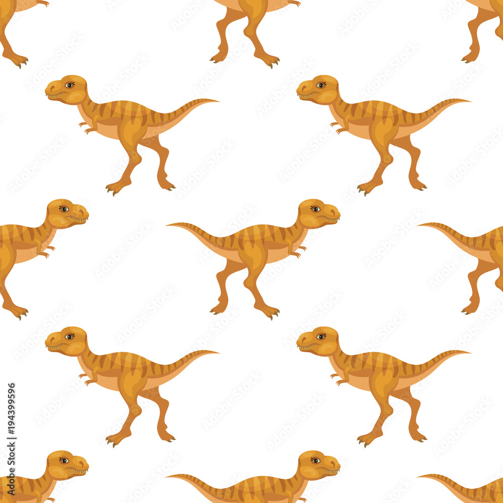 Obraz premium Colorful seamless pattern with the image of funny dinosaurs in cartoon style. Vector background.