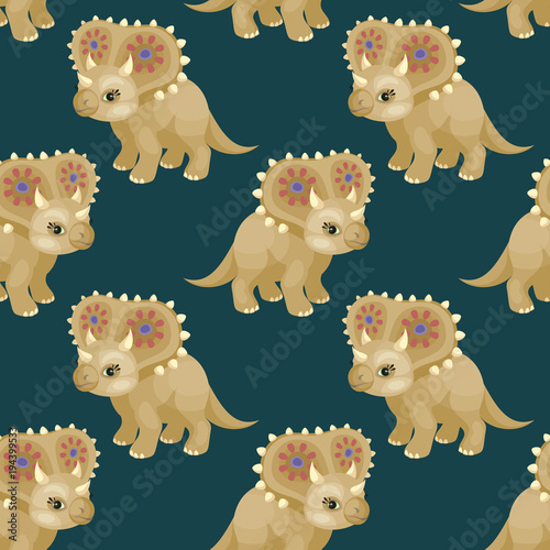 Colorful seamless pattern with the image of funny dinosaurs in cartoon style. Vector background.