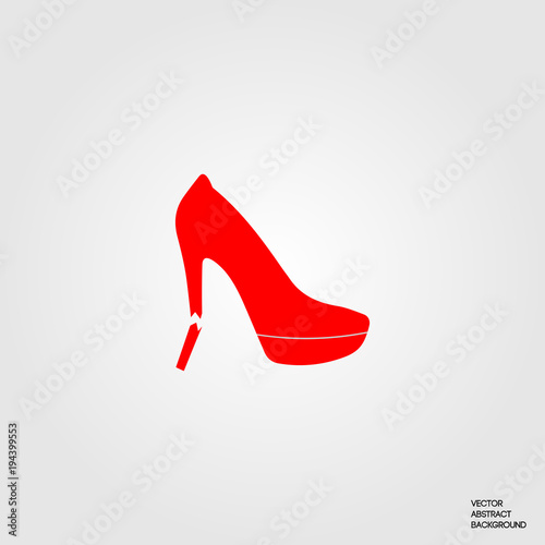 Red shoes. Broken heel. Damaged shoes. Women's shoes.