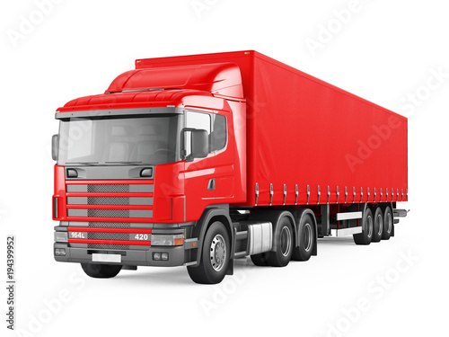 Red cargo delivery truck. 3D rendering