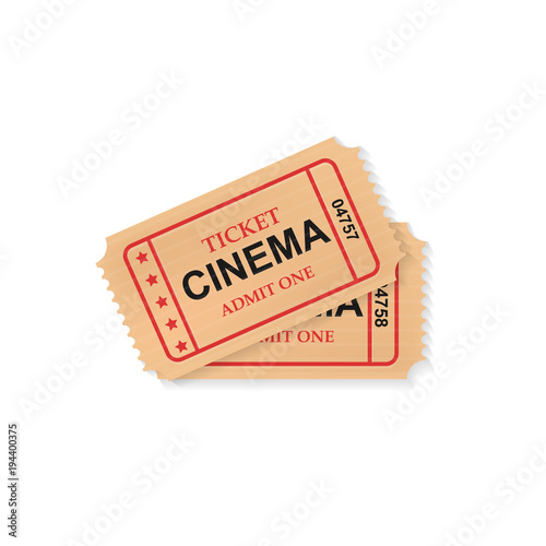 Realistic vector retro two cinema tickets isolated.