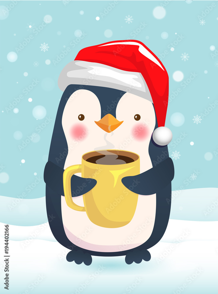 Obraz premium penguin holding a cup of coffee