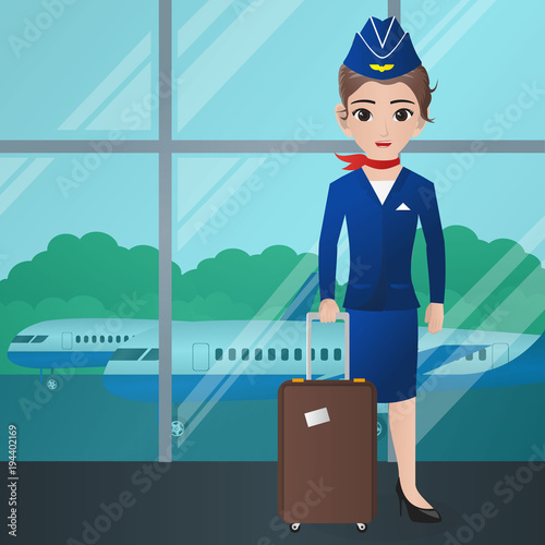 Stewardess Holding Suitcase