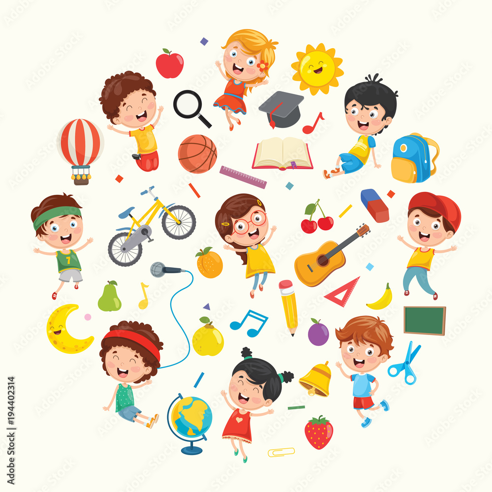 Vector Illustration Collection of Kids and Objects Vector Illustration Collection of Kids and Objects