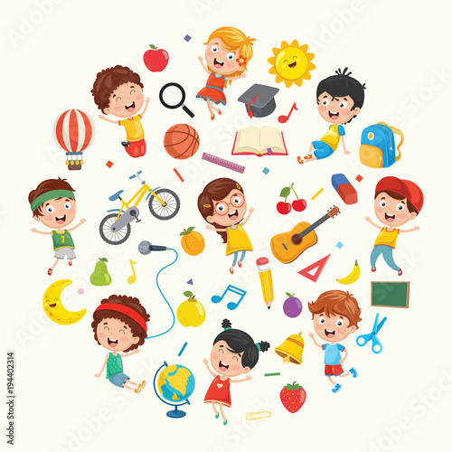 Vector Illustration Collection of Kids and Objects