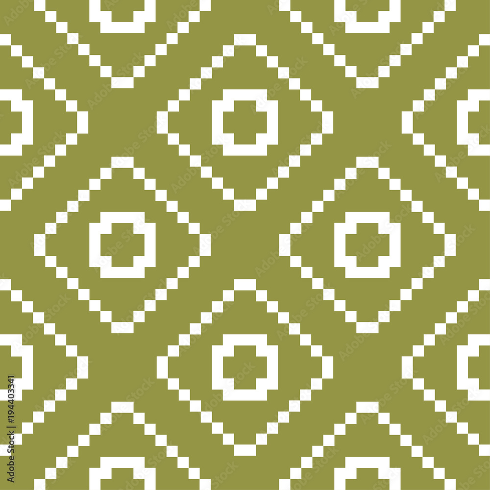 Obraz premium Olive green and white geometric ornament. Seamless pattern