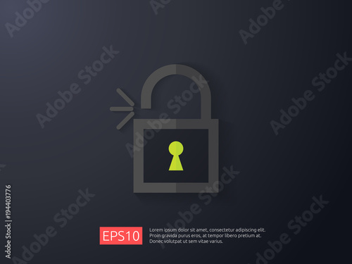 open padlock icon vector illustration. lock access warning alert security concept. safe secure of personal access, user authorization, VPN internet protection.