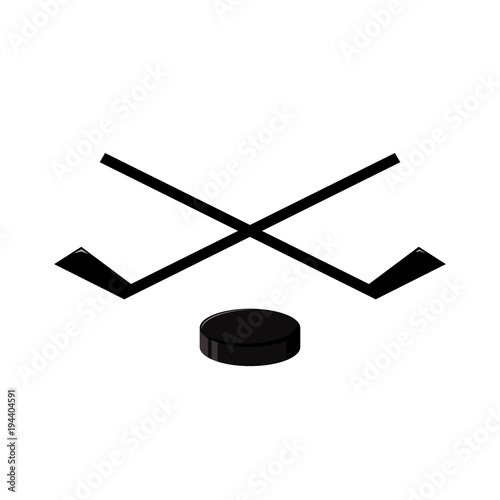 hockey emblem is two crossed hockey sticks and puck