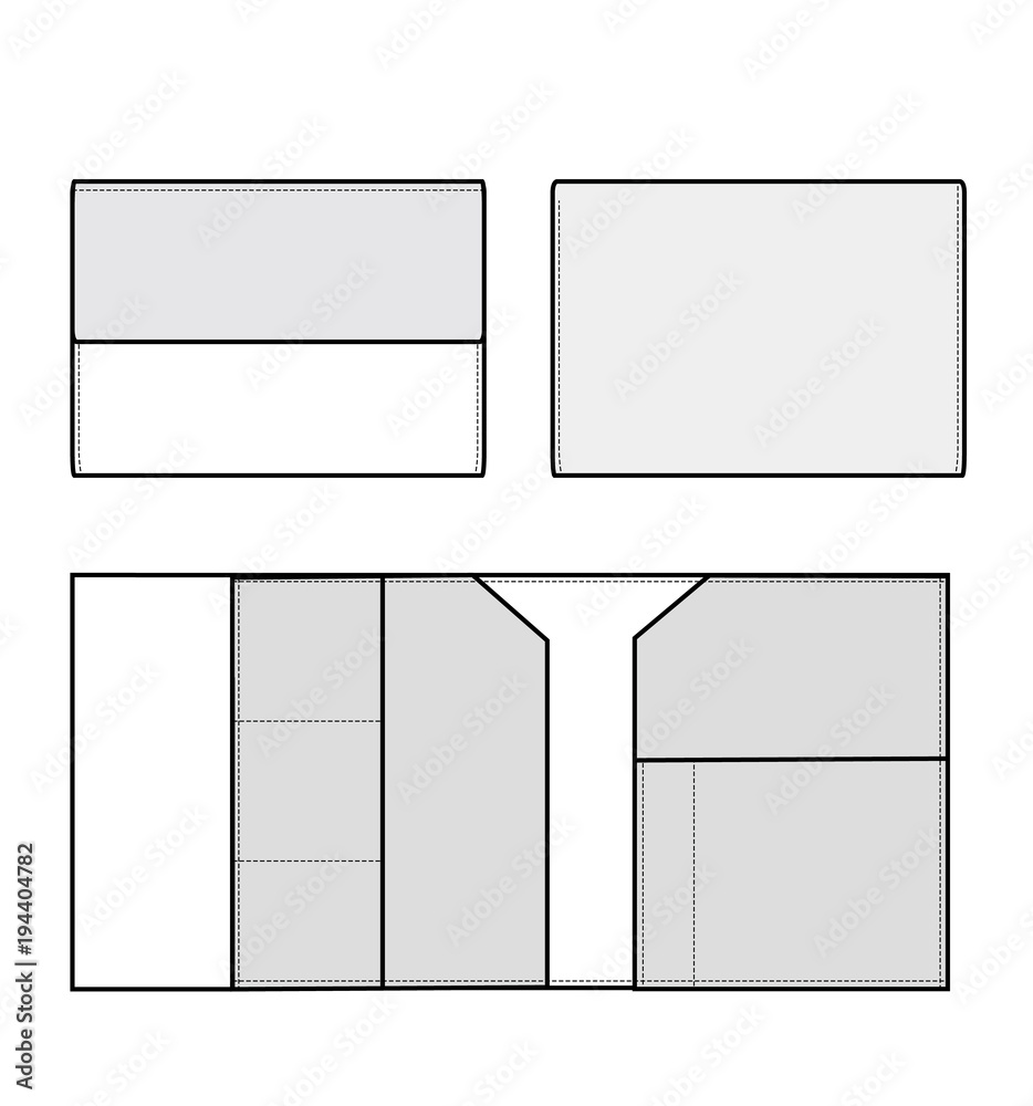 Clutch BAG fashion flat technical drawing template