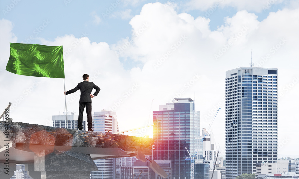 Man with flag presenting leadership concept. Man with flag presenting leadership concept.