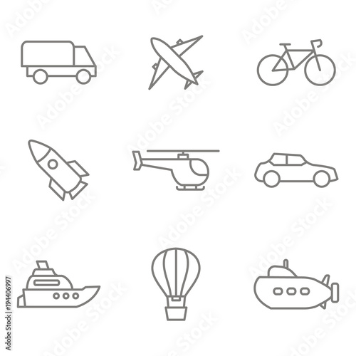 monochrome set with linear transport icons for your design