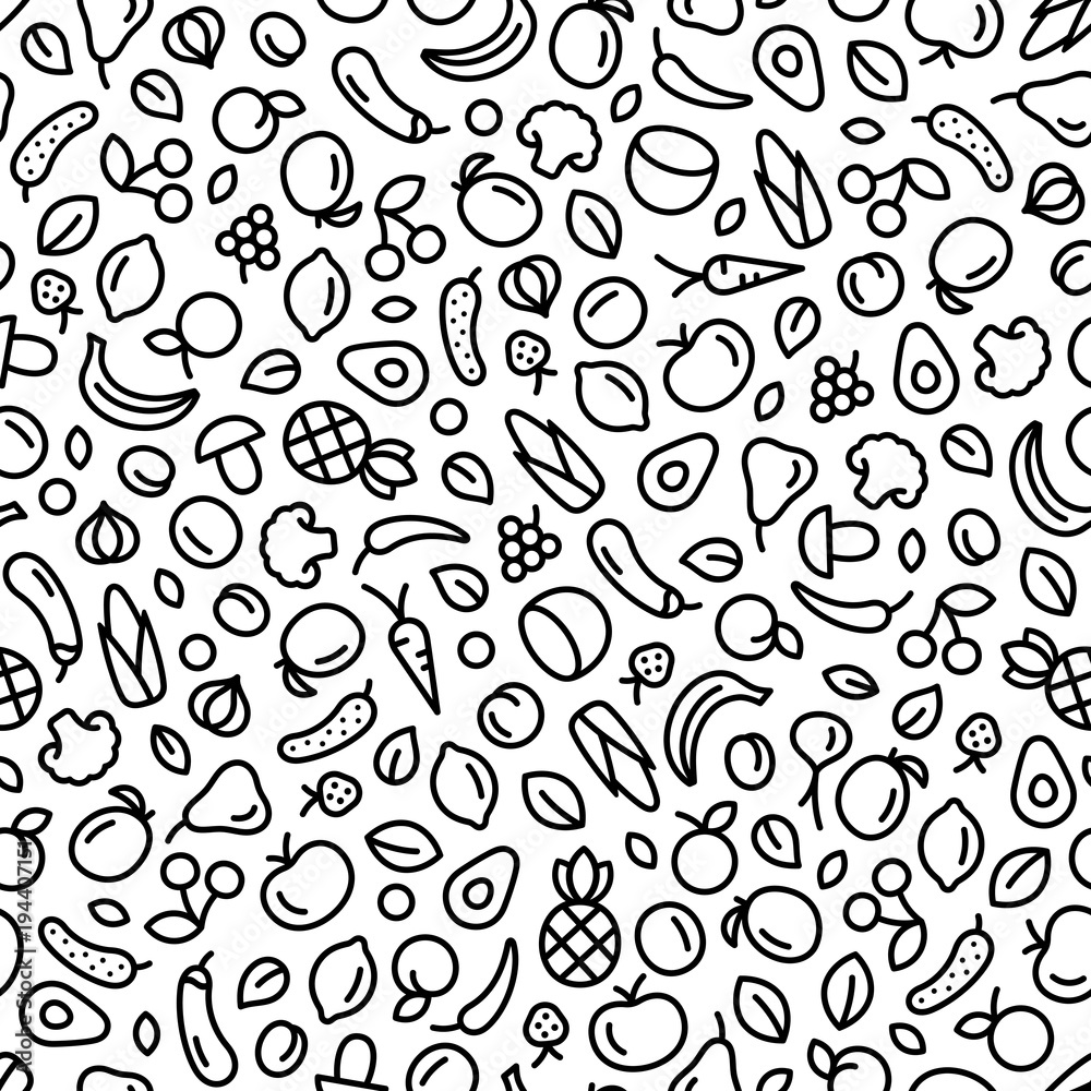 Seamless background with fruits and vegetables. Vector fresh organic food pattern Seamless background with fruits and vegetables. Vector fresh organic food pattern