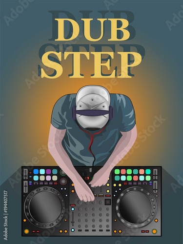 Dubstep Dj top view Vector detailed illustration. DJ playing musics controler stand