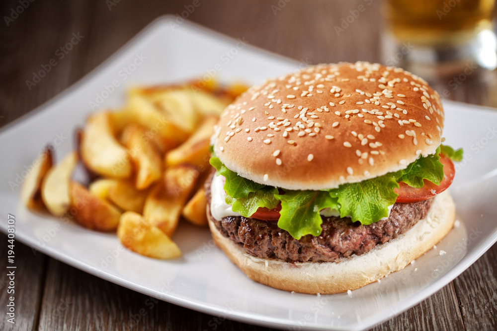 Fresh Hamburger With Fries Fresh Hamburger With Fries