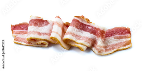 Bacon slices on white background.