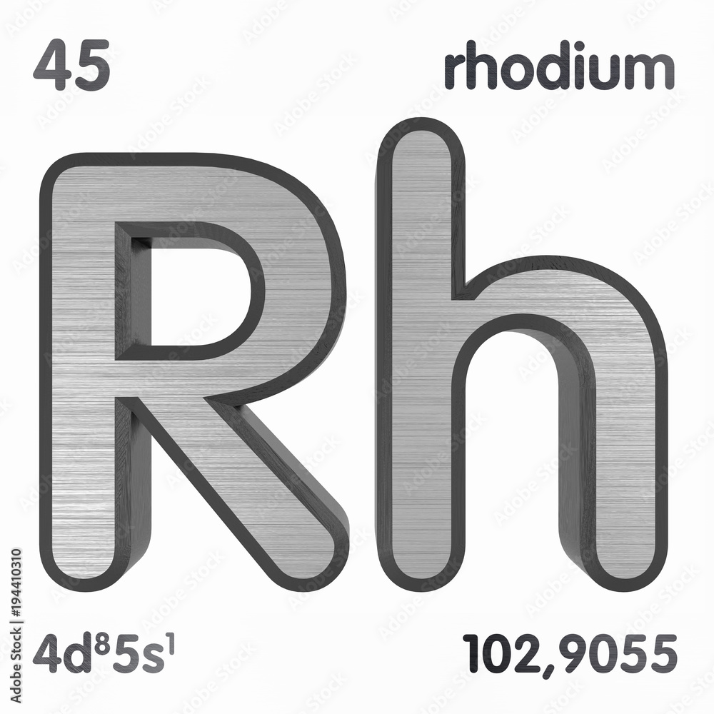 Rhodium (Rh). Chemical element sign of periodic table of elements. 3D ...