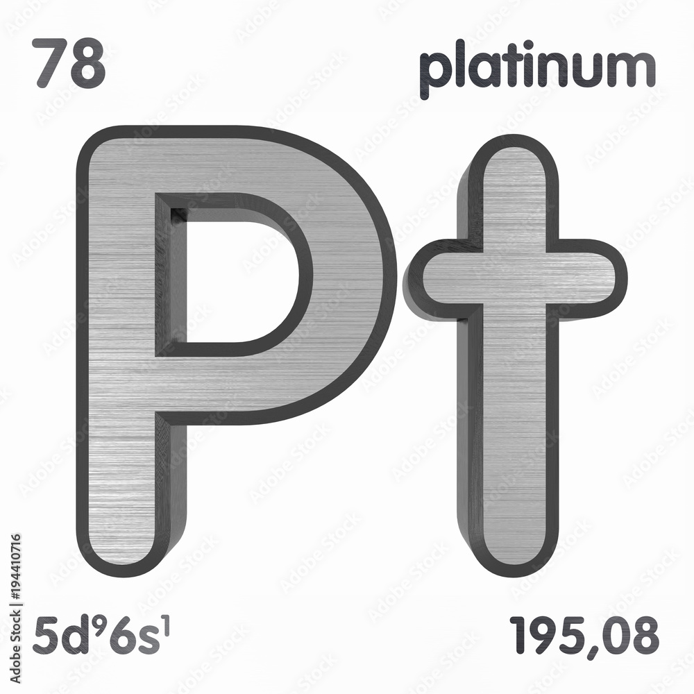 Platinum (Pt). Chemical element sign of periodic table of elements. 3D ...