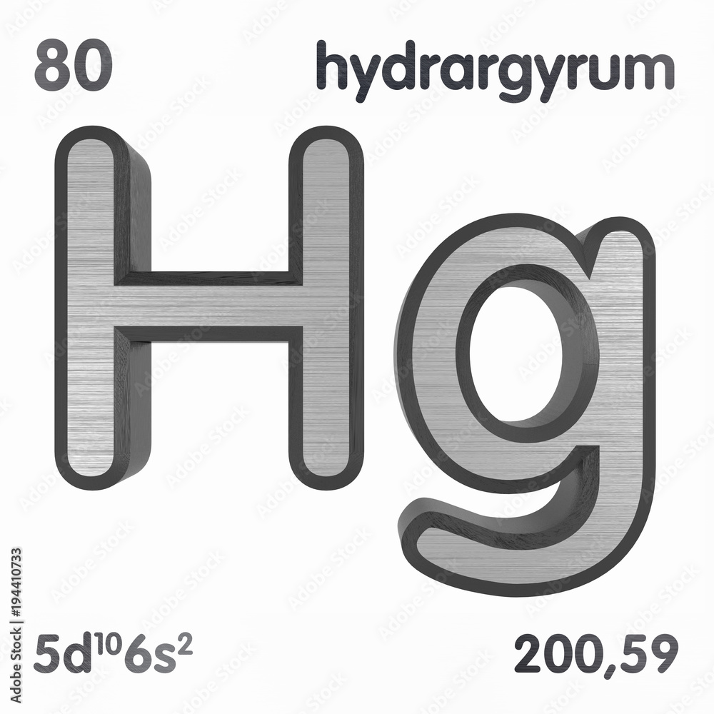Mercury (Hg) or Hydrargyrum. Chemical element sign of periodic table of elements. 3D rendering.