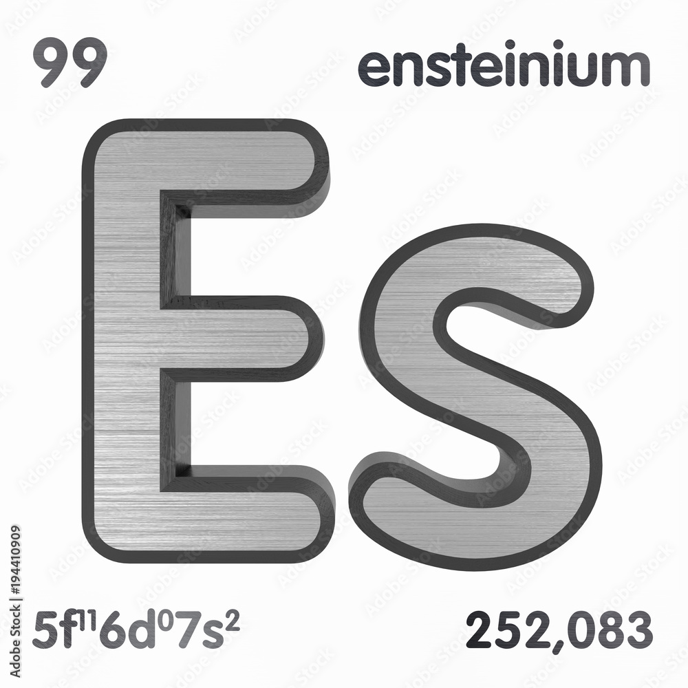Einsteinium (Es). Chemical element sign of periodic table of elements. 3D rendering.