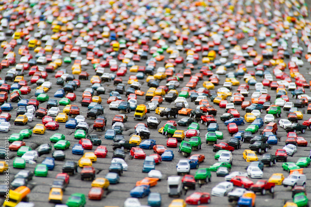 Toy cars traffic jam