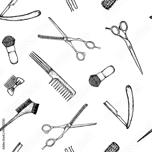 barber shop - seamless pattern with hand-drawn accessories