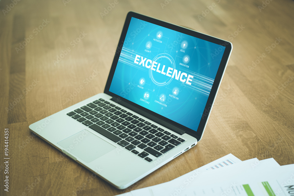 EXCELLENCE chart with keywords and icons on screen EXCELLENCE chart with keywords and icons on screen