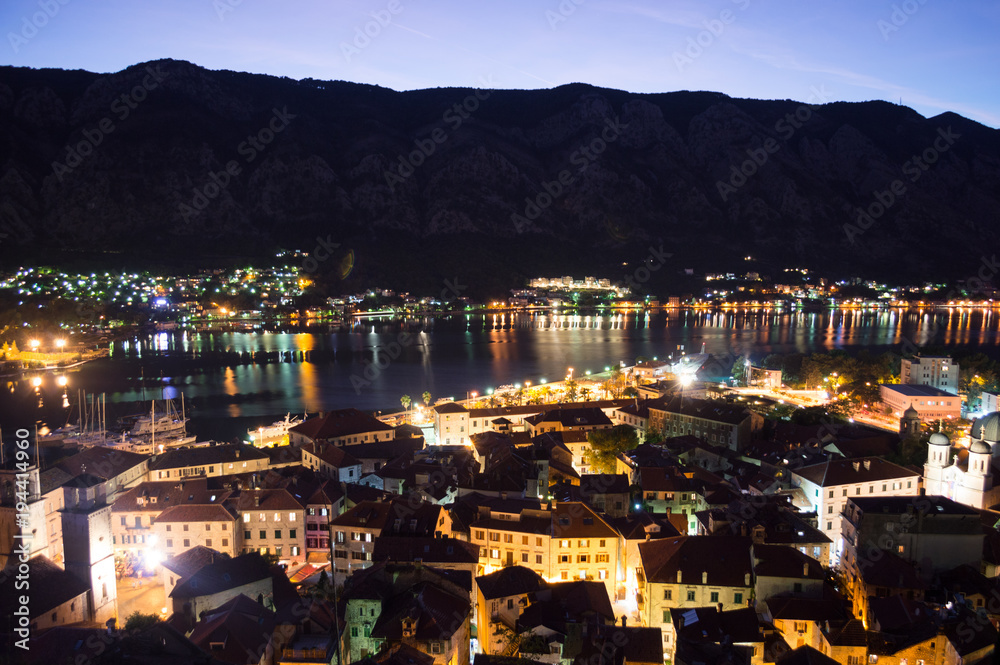 Panorama of Kotor Old Town Seen from Lookout at Dusk, Montenegro