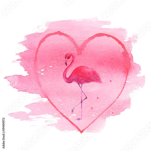 Flamingo in pink heart shap...