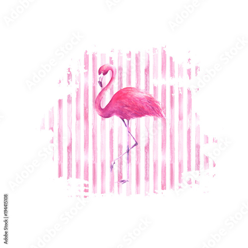 Flamingo on watercolor pink...