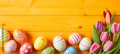 Colorful Easter egg panorama banner photo