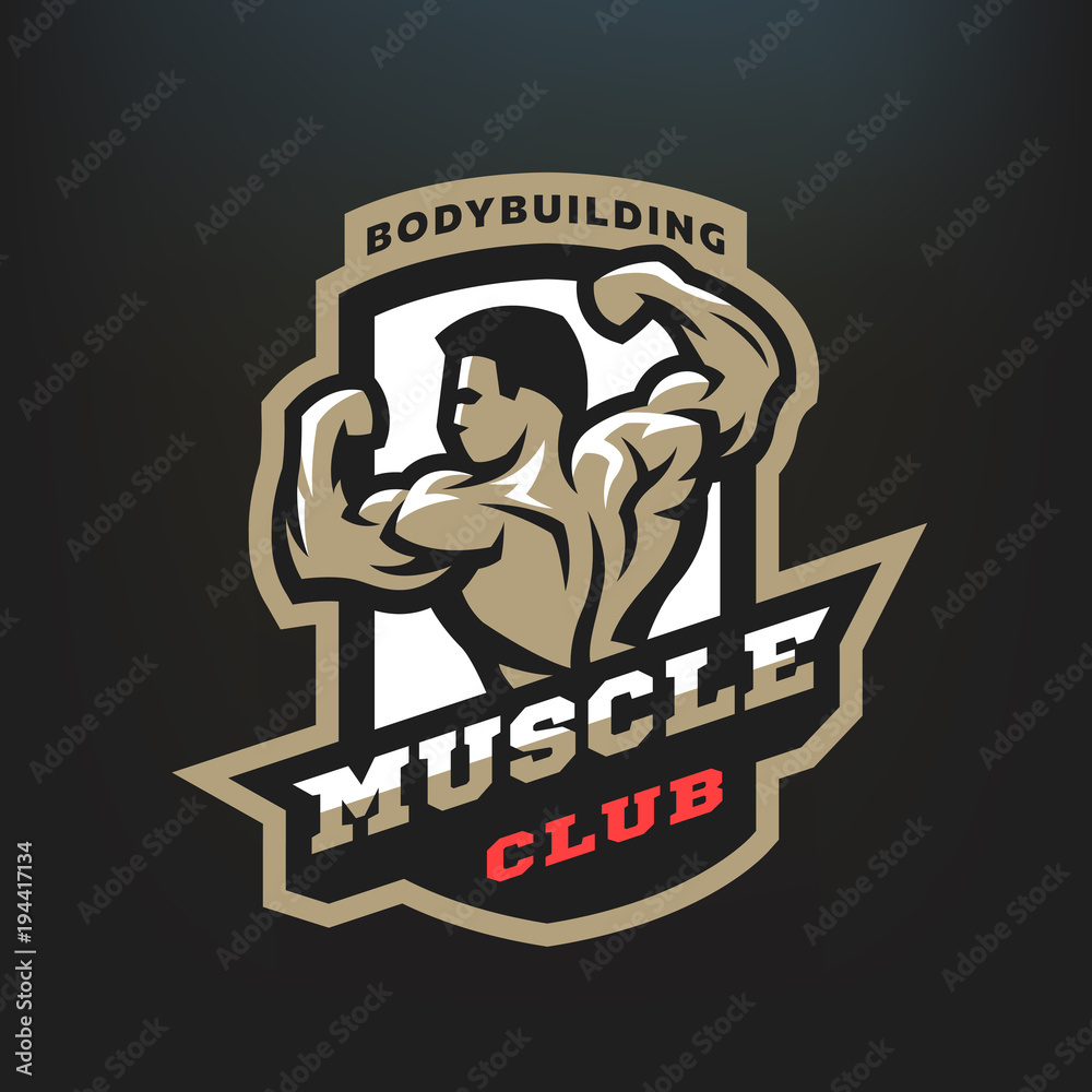Muscle club. Bodybuilding emblem, logo. Stock Vector | Adobe Stock