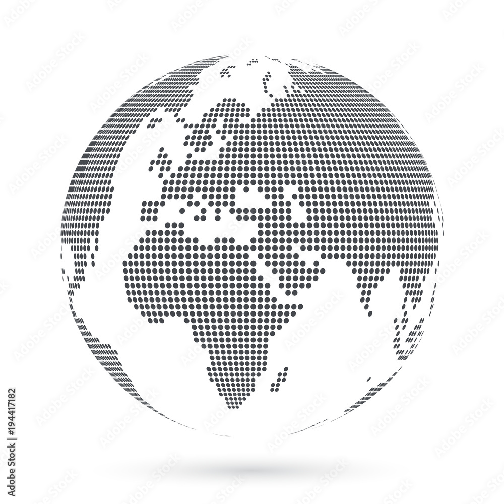 Fototapeta premium Kształt globu, mapa świata utworzona z kropek. Ilustracji wektorowych