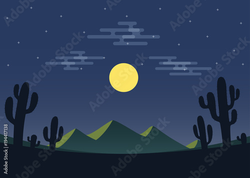 Night desert landscape with...