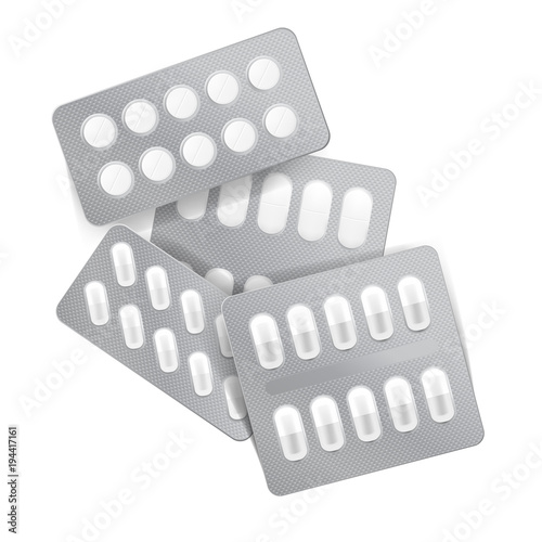 Realistic Drugs Pack. Set Of Tablets Blisters