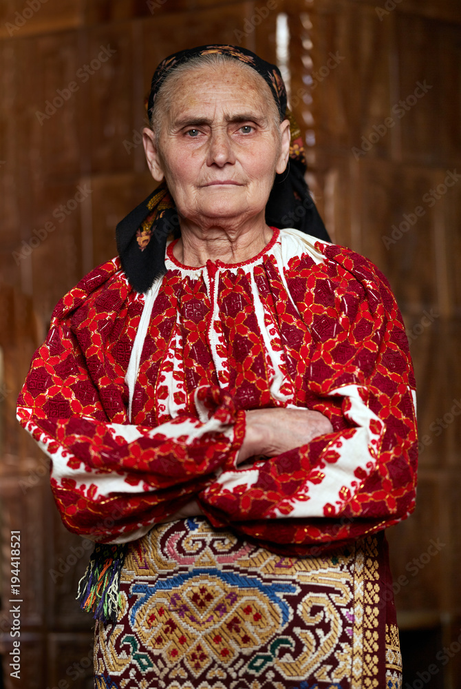 Senior Romanian woman in traditional costume