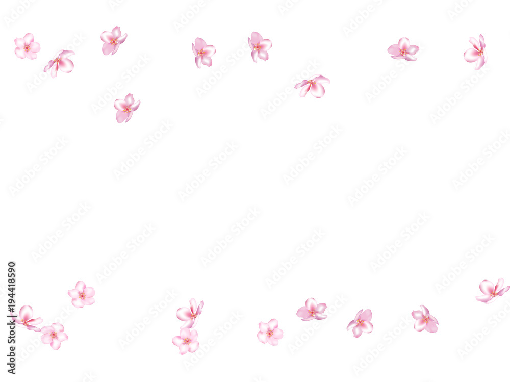 Flying Pink Cherry Blossom, Realistic Vector Background. Beautiful Sakura Soft Romantic Illustration. Wedding Decoration, Flying Pink Cherry Blossom, Love Magic Design. Cool Showering Blooming Sakura