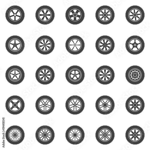 Wheels icons set. Vector collection of car wheel disks symbols