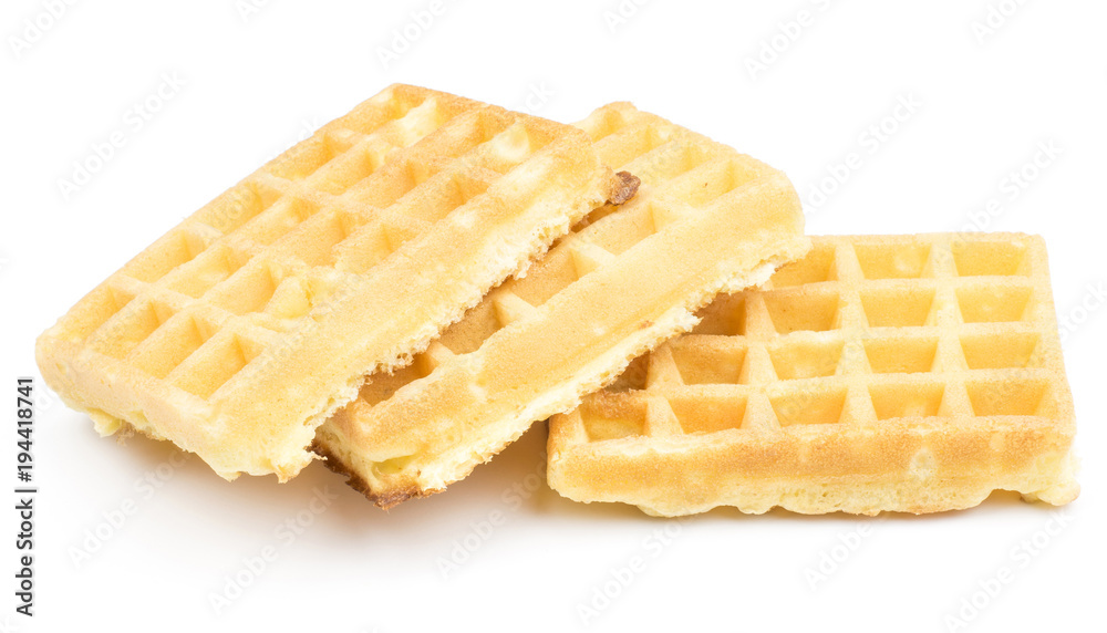 Traditional waffle (Belgian) isolated on white background three sweet delicate and airy. Traditional waffle (Belgian) isolated on white background three sweet delicate and airy.