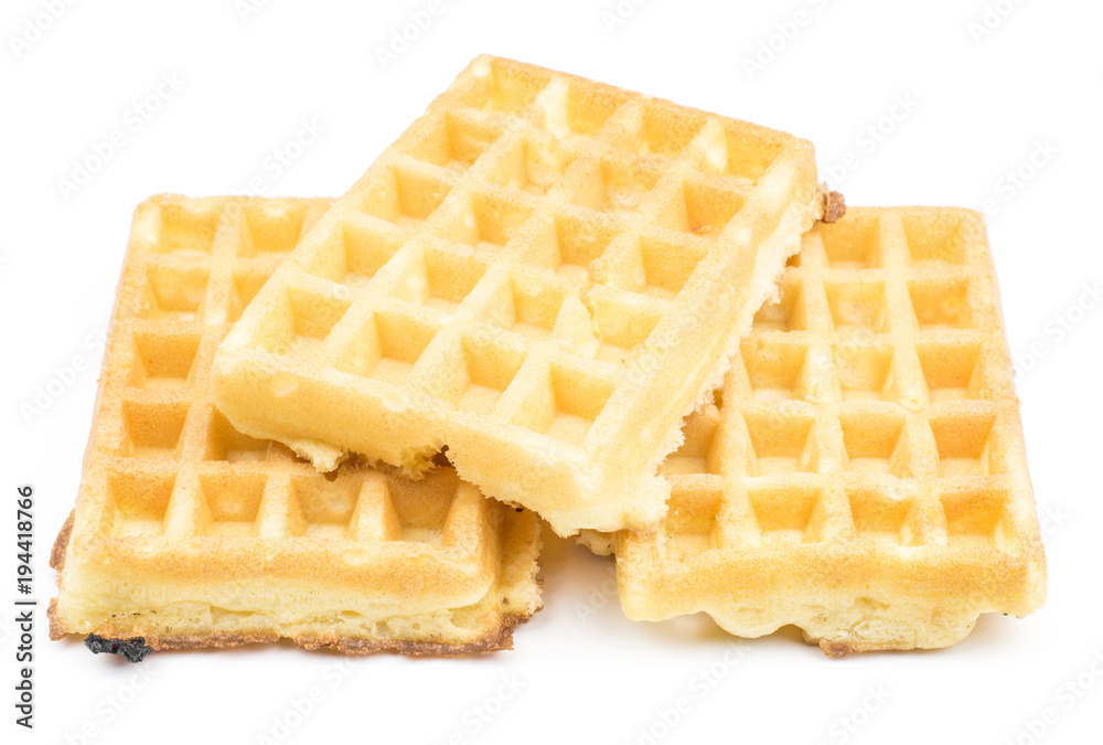 Traditional waffle (Belgian) isolated on white background three sweet soft airy. Traditional waffle (Belgian) isolated on white background three sweet soft airy.