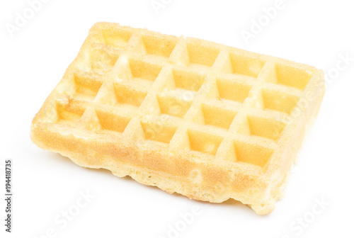Traditional waffle (Belgian) isolated on white background one sweet delicate and airy.