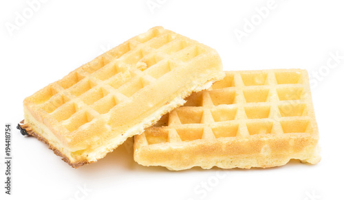 Traditional waffle (Belgian) isolated on white background two sweet delicate airy.