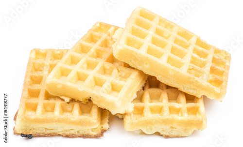Traditional waffle (Belgian) isolated on white background four sweet delicate and airy.