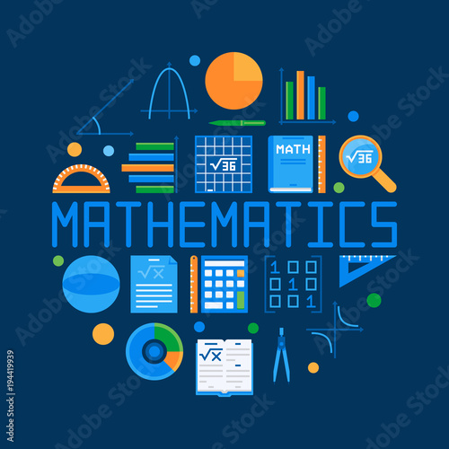 Mathematics circular flat illustration. Vector math symbol
