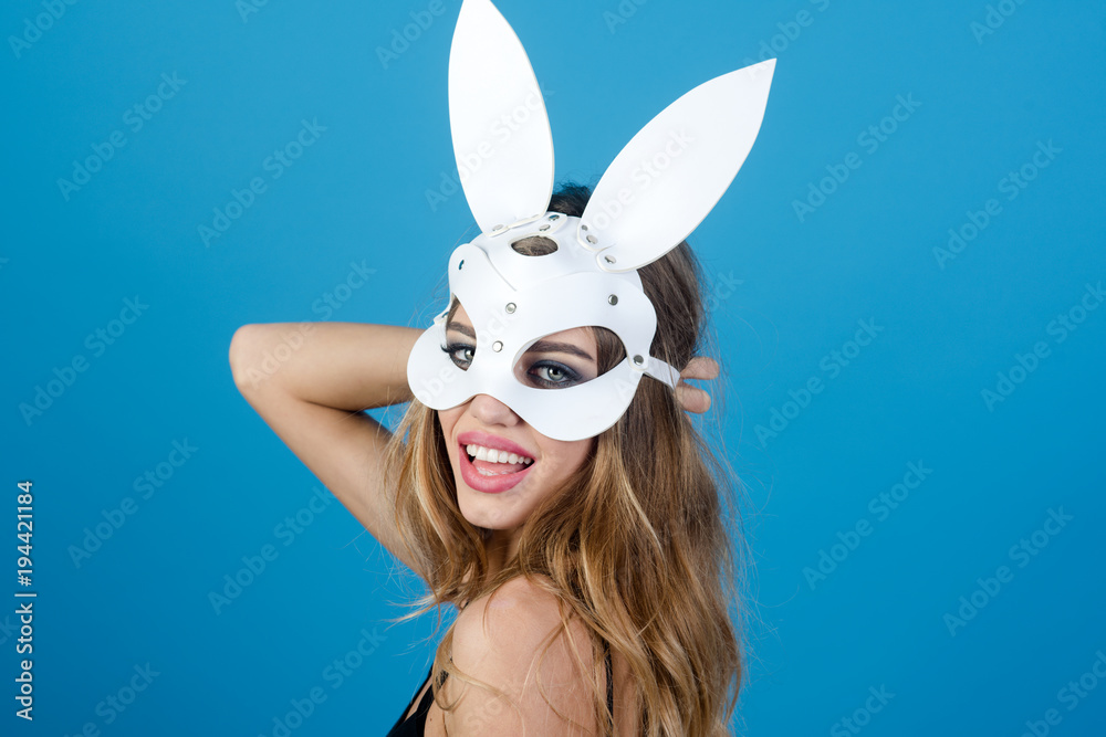 Beauty glamor woman celebrating Christmas, New Year in rabbit mask. Attractive woman in sexy lingerie and in bunny mask. Sexy blonde girl wiht white bunny ears. Beauty glamor woman celebrating Christmas, New Year in rabbit mask. Attractive woman in sexy lingerie and in bunny mask. Sexy blonde girl wiht white bunny ears.