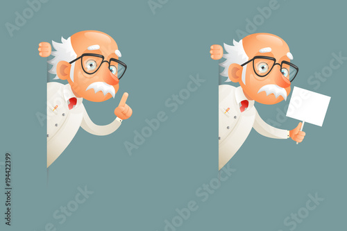 Look Out Corner Old Wise Scientist Character Icons Cartoon Design Vector Illustration