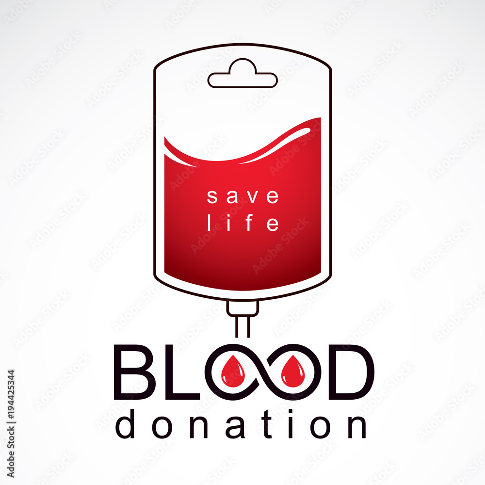 Naklejka premium Vector illustration of blood dropper prepared for blood donation. Blood transfusion metaphor, medical care emblem.