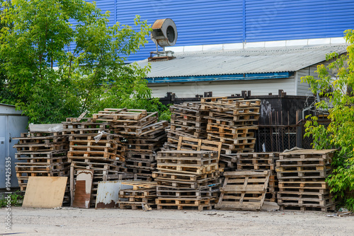 wooden palettes outdoors photo