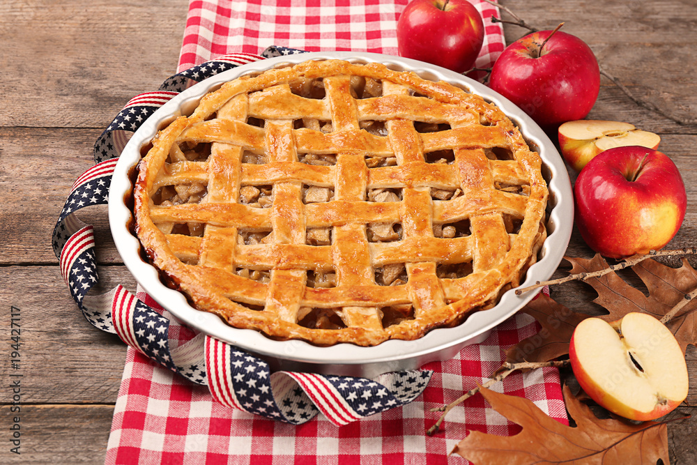 Delicious American apple pie on table Delicious American apple pie on table